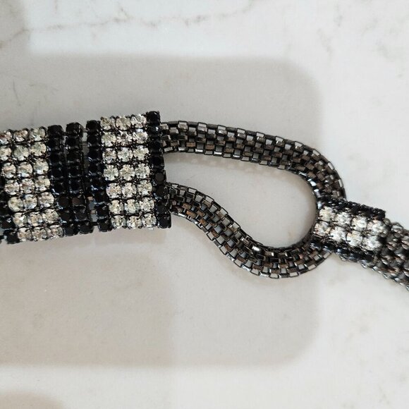 Luxury Dressy OS Black & Silver Crystal Rhinestone Beaded Chain Rope Belt - Picture 9 of 11
